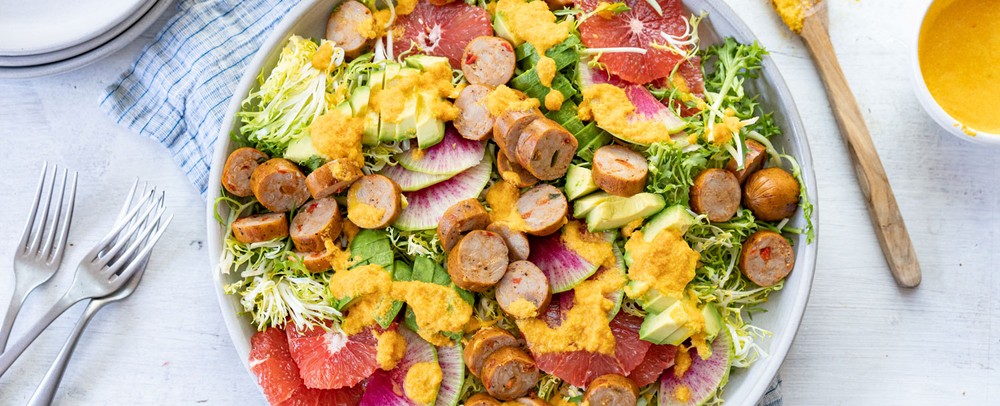Sausage And Citrus Salad With Carrot Ginger Dressing